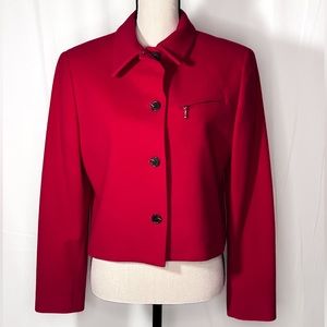 Red Wool Cropped Button Up Jacket Size 6 Casual Corner